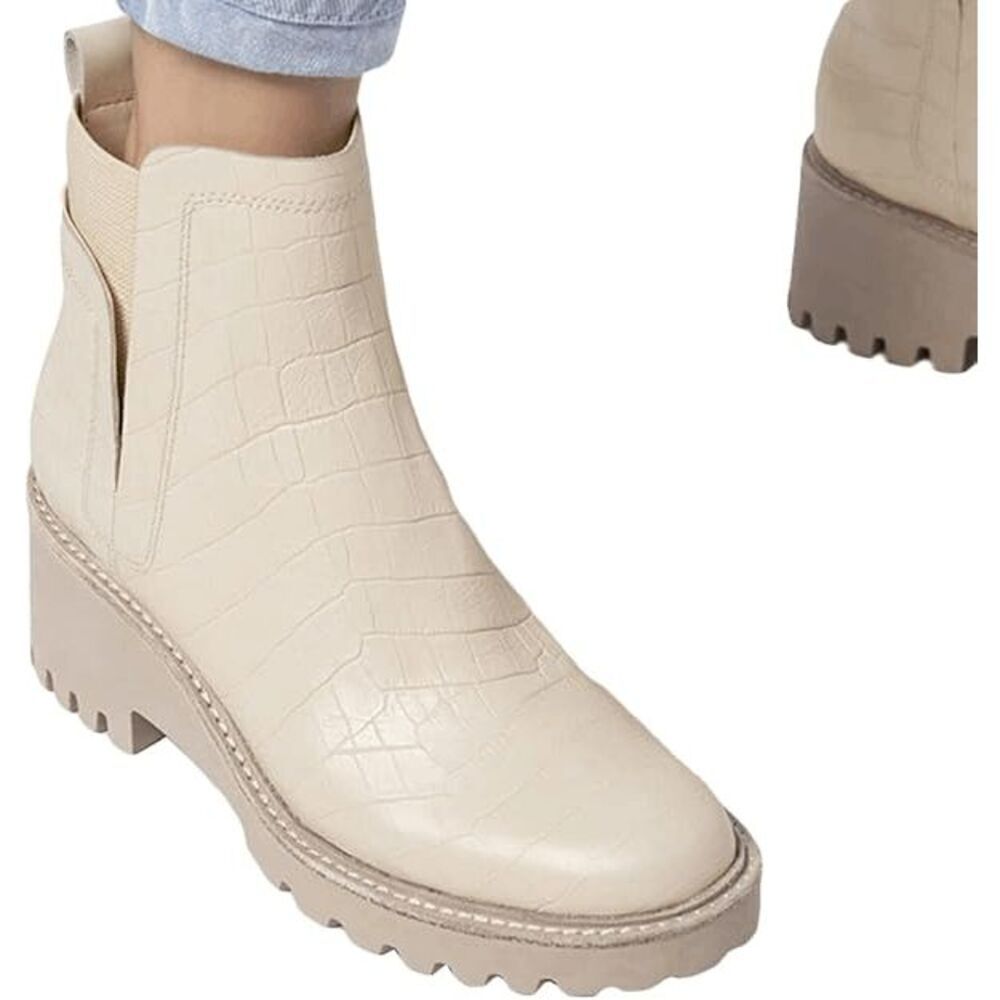 Trish Lucia Womens 7.5 Platform Lug Sole Chelsea Boots Ankle High Chunky Block H